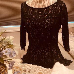 Black lace lined peplum blouse